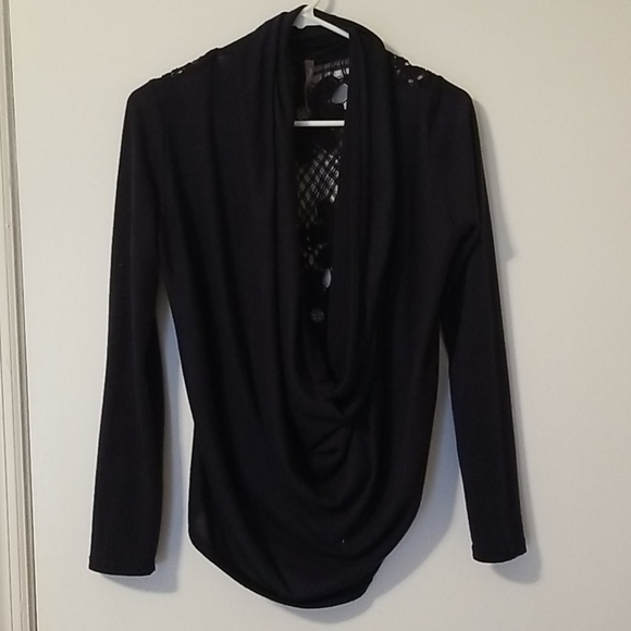 Navy Draped Crochet Back Sweater - Picture 1 of 4